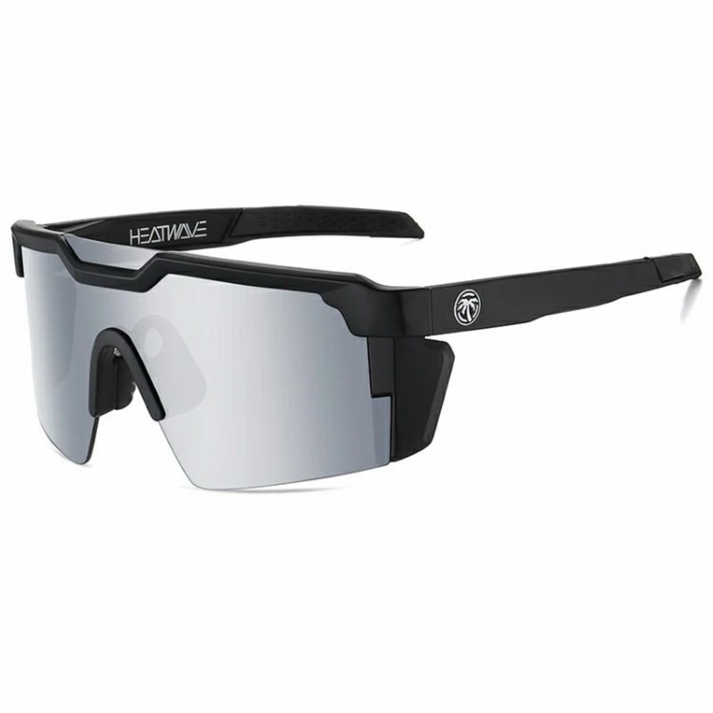 US NIBLarge Shield Rimless Sunglasses Z87 Matte Black Frame Silver Mirror Lens